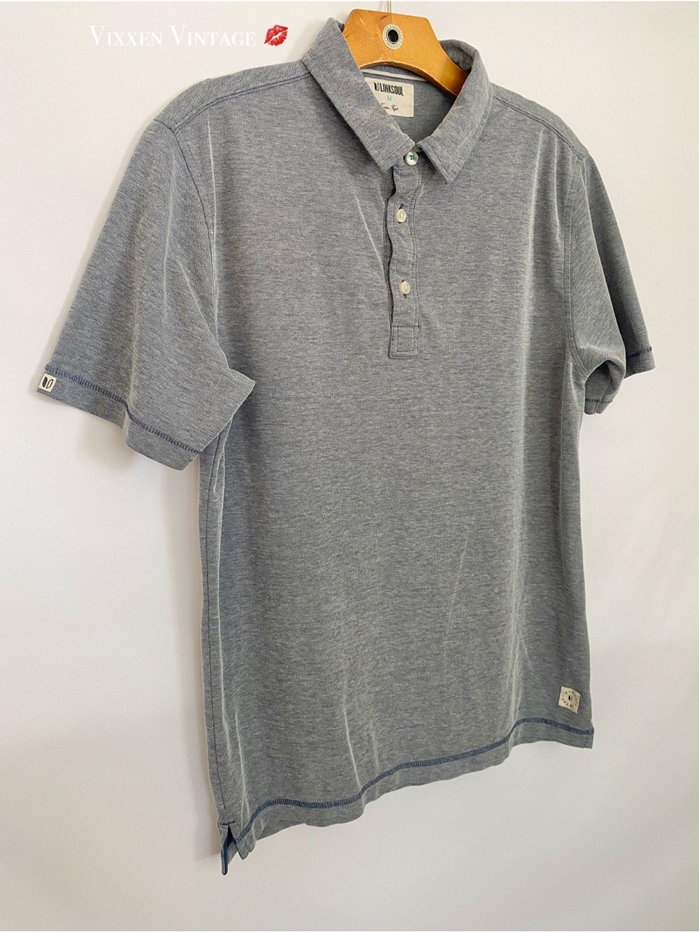 LINKSOUL GOLF POLO SHIRT IN HEATHER BLUE/WHITE COMBO